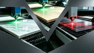 Industrial laser positioning for wood stone cutting machine bed alignment