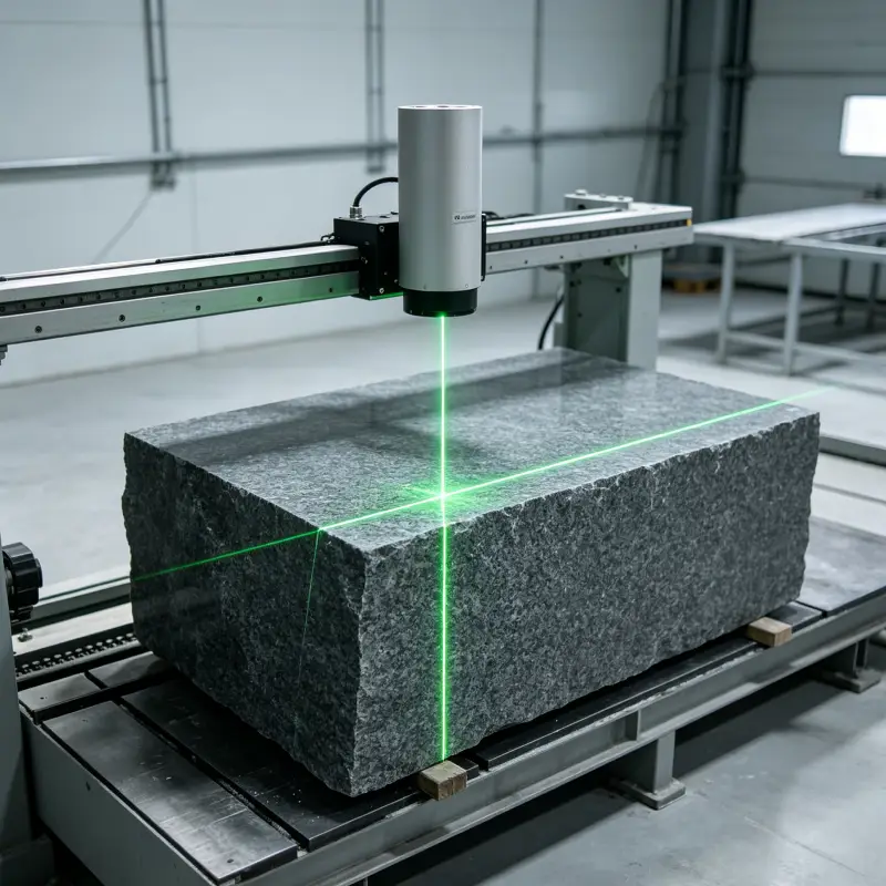 Green laser positioning alignment for stone processing